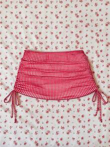 Elavelle Áo khoác ngoài bikini nữ in họa tiết ngẫu nhiên, có dây rút và xếp ly, thích hợp cho mùa xuân/hè. - Nhiều màu - Xem 2