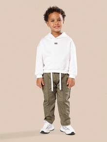 SUMWON 男童休闲灰色长裤，松紧腰带可调节抽绳，日常舒适，适合玩耍穿着，儿童冬季休闲裤，街头时尚度假风。 - 灰色 - 查看 3