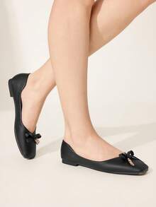 CUCCOO CHICEST Bailarinas negras elegantes, cómodas y versátiles con puntera cuadrada, lazo, suela blanda y piel suave - Negro - Ver 6