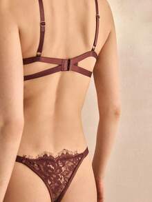 Charlaine 女士蕾丝钢圈咖啡色文胸和内裤性感内衣套装 - 咖啡棕 - 查看 2