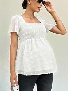 MaterniWear Maternity Summer Casual Solid Color Textured Shirt - White - View 9