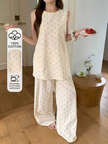 DAZY Women's Minimalist Comfortable Floral Pocket Top And Casual Lounge Pants Pajama Set Summer - Beige - View 6