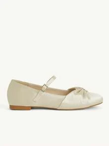 CUCCOO CHICEST Giày nữ mùa thu, giày Mary Jane bằng satin, giày bệt quai thấp kiểu Pháp dành cho nữ. - Màu be - Xem 3