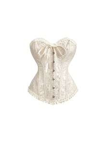 ROMWE Goth Áo croptop quây ngực họa tiết jacquard dành cho nữ - Màu be - Xem 5