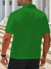 Manfinity Homme 加大码男士休闲百搭拼接半开襟短袖 Polo 衫 - 綠色 - 查看 2