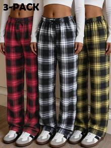Pantalones a cuadros casuales y versátiles para uso diario de niñas adolescentes - Multicolor - Ver 2