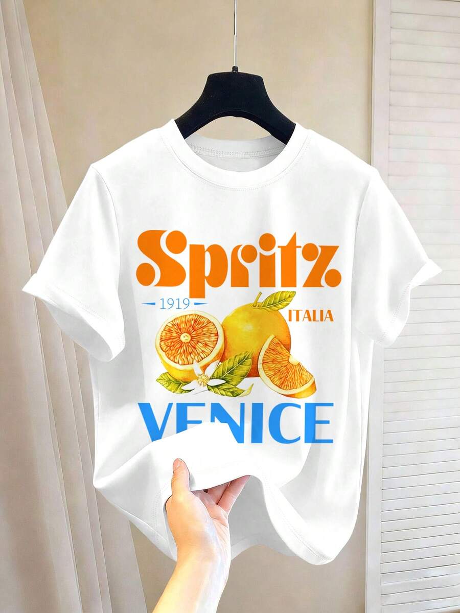 Manfinity Hypemode Men's Italian Venetian Carnival Classic Italian Cocktail Orange Pattern Casual Crew Neck Short Sleeve T-Shirt - Multicolor - View 1
