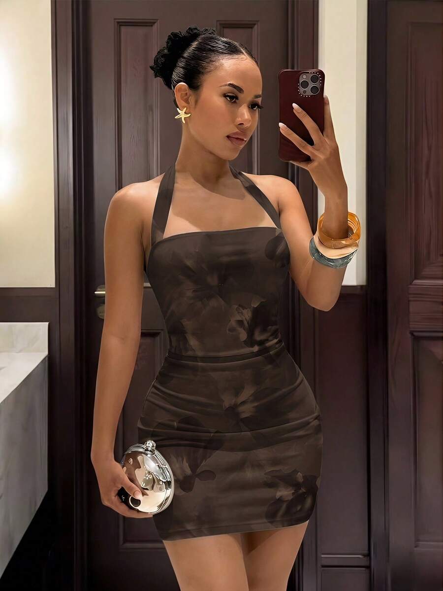 Slaydiva 女士印花紧身露背迷你连衣裙 - 彩色 - 查看 1