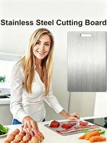 Silver Stainless Steel Chopping Board, Suitable For Both Sides, Ideal For Cutting Poultry, Fish, And Fruits And Vegetables. Resists Odors, Stains And Rust. Can Replace Traditional Chopping Boards. Essential For The Kitchen. Easy To Clean With Water. - Multicolor - View 10