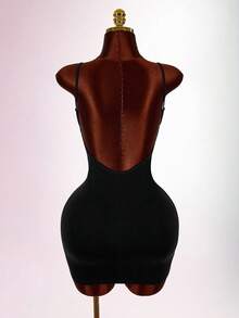 Amplova Women's Solid Color Backless Sexy Spaghetti Strap Mini Dress - Black - View 5