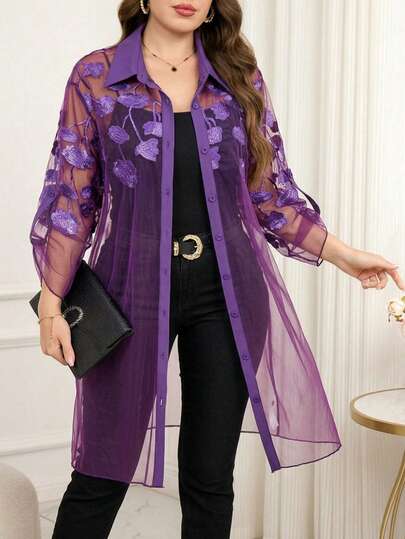 Reflora Plus Size Women Floral Embroidery Ruffle Sleeve Mesh Single-Breasted Fashion Blouse Latest Outfit For Women Blouses For Women Plus Size New Women Outfits Sets,Festival Outfits For Women,Easter Dress Women,Beach Outfits For Women,Graduation Outfit For Mother,Elegant Women's Set,Vacation Outfits Women,Holiday Outfits For Women,Summer Holiday Outfits,Formal Attire For Women,Work Outfits For Women,Office Outfits For Women,Office Wear For Women,Country Concert Outfit,Mother Of Groom Dress,Teal Dress Plus Size