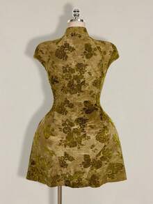 SHEIN ICON 大码女士优雅花卉植绒连衣裙，夏季 - 黑色 - 查看 2