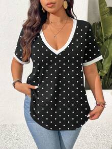 SHEIN Frenchy Áo thun nữ cỡ lớn in chấm bi thời trang với thiết kế sành điệu. - Nhiều màu - Xem 3