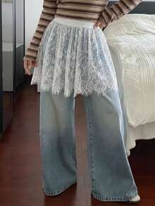 FRIFUL Women's Solid Color Sheer Lace Layered Skirt - White - View 7