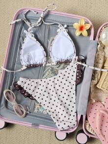 SHEIN Swim Mod Bộ bikini hai mảnh kiểu yếm tam giác, chất liệu vải in họa tiết nhiều màu sắc, thích hợp cho nữ, đi nghỉ mát, dự tiệc biển. - Nhiều màu - Xem 3