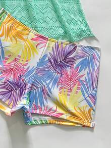 Swim Lushoire Women's Colorful Floral Mint Green Print Lace Patchwork Tankini Swimwear Set - Multicolor - View 6