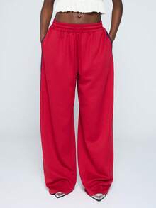 COUREZ Low Rise Oversized Side Stripe Joggers /Y2K Summer Clothes For Women Summer Outfits For Women Sweatpants Women Summer Bottoms Red - Red - View 4