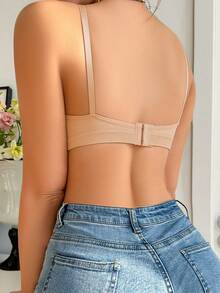SHEIN Simple Solid Color Ruched Comfortable Wireless Bra - Apricot - View 2