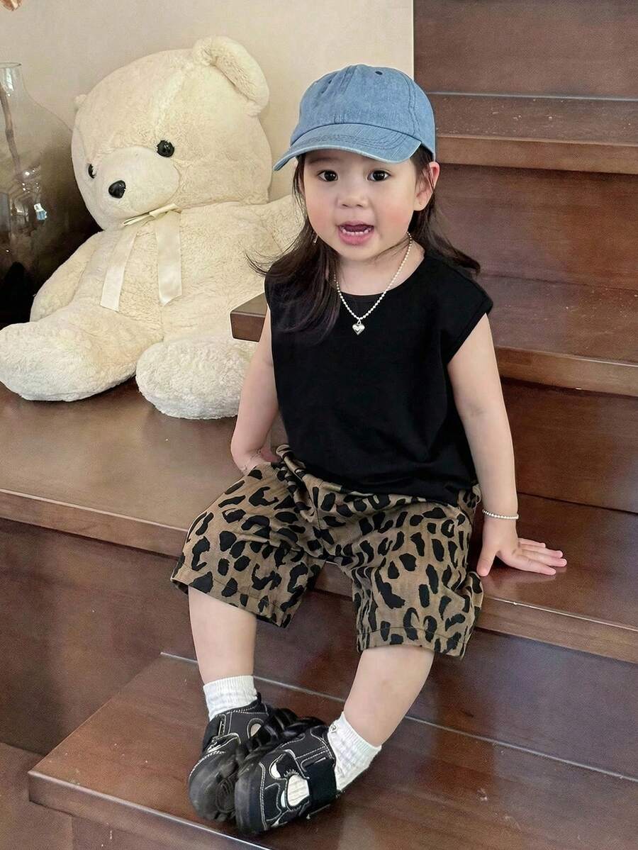 Dazy Kids 女嬰純色無袖T恤與寬鬆豹紋長褲2件套 夏季幼兒 - 彩色 - 查看 1
