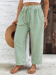 SHEIN VCAY Plus Size Striped Casual Minimalist Pants - Multicolor - View 6