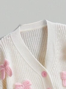 ROMWE Kawaii Áo khoác cardigan dệt kim nơ 3D dễ thương Himekaji dành cho nữ cỡ lớn, thích hợp cho mùa đông. - Màu be - Xem 3