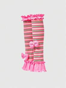Anime 1 Pair Of Cute Style Colorful Leg Warmers, Spring And Summer Contrasting Stripes, Bows, Lace Stacking Socks, Leg Covers Suitable For Daily, Dating, And Party Wear - Rose powder - View 3