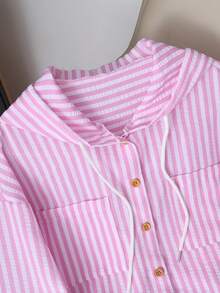 Resyla New Arrival Loose Fit Blue Striped Hooded Plus Size Sun Protection Shirt Fall - Pink - View 4