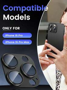 16Pro/16Pro Max Camera Lens Protector, Metal Aluminum Alloy Tempered Glass Camera Screen Protector Accessories, Compatible With Iphone 15Pro/16ProMax 2024 - Black - View 7