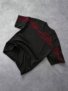 STYNVO 男士黑色夏季寬鬆街頭風城市度假「自由」標誌刺繡圖案T恤，適合戶外音樂節、休閒出遊、送給他的禮物、假期 - 黑色 - 查看 2