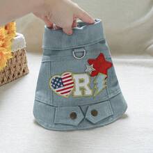 PETSIN 1件猫狗服装，刺绣星星爱心浅蓝色宠物外套，休闲时尚舒适的小型犬上衣 - 藍色 - 查看 6