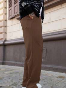Artur Kramer Men's Solid Color Drawstring Waist Casual Pants - Coffee Brown - View 6