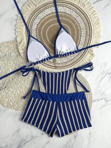 Swim Mod Women's Minimalist Sweet Halter Triangle Bikini Set With Side Tie Bottoms, Suitable For Beach Vacation - Multicolor - View 2