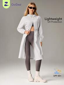 OutZeal 女士防晒夹克 徒步露营 防紫外线 轻便长款连帽户外上衣 - 淺灰色 - 查看 10