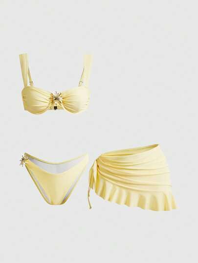 ROMWE Avant Bộ đồ bơi Tankini 3 món màu trơn, thiết kế dây đeo rộng có gọng nâng đỡ thoải mái, kiểu dáng thời trang đi biển, hoàn hảo cho kỳ nghỉ hè ở bãi biển và hồ bơi.