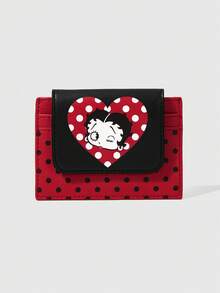 Betty Boop | ROMWE Betty Boop & ROMWE Cartoon Printed Card Bag, Polka Dot Printed Portable Storage Card Bag - Big red - View 2