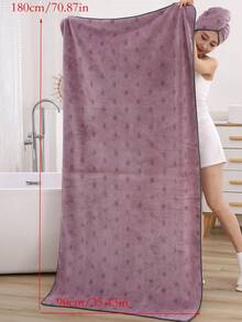 1 Set 35.4x70.9 Inch Bath Towel And 9.8x25.6 Inch Shower Cap 2Pcs For Women Couple Soft Absorbent Thickened Oversized Handmade Jacquard Heart Pattern Home Bathroom Gift Essential Must Have - Love Bean Paste 2-piece Set - View 2