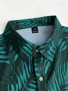 Genlund Men's Hawaiian Tropical Plant Print Shirt And Shorts Set - Multicolor - View 4