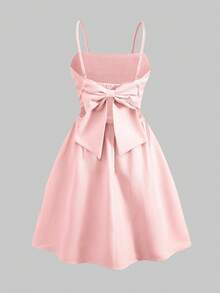 SHEIN Tween Girl Solid Color Backless Bow Decor Fashionable Vacation Camisole Dress - Pink - View 3