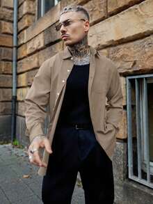 Artur Kramer Men's Long Sleeve Formal Shirt, Solid Brown Color, Button Design, Suitable For Weddings, Office, Formal Occasions, Parties, Showcasing A Classic Gentleman Style, An Ideal Gift For Father Or Boyfriend - Khaki - View 6