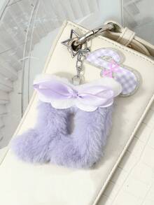 ROMWE Kawaii Bộ 2 móc khóa hình hoạt hình dễ thương, tinh tế, mềm mại, đáng yêu, cao cấp, thuộc series lễ hội âm nhạc, màu tím + hồng, in hình ngôi sao hai mặt, nơ vải, cánh thiên thần bông xốp, biểu tượng âm thanh, acrylic hai màu kẻ caro, kim tuyến lấp lánh, thích hợp làm móc khóa túi xách, bộ kết hợp, phù hợp cho phụ nữ, bé gái, chị em gái, bạn gái, dùng hàng ngày, quà tặng ngày lễ. - Nhiều màu - 7 - Xem 8