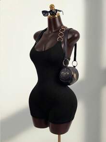 SaltGleam SaltGleam Mono ajustado de unicolor y sexy con cadena en el cuello para mujer - Negro - Ver 3