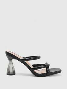 Women High Heel Black Pyramid Studded Mule Sandals With Chunky Heel, Gorgeous Party High Heel Slippers - Black - View 6