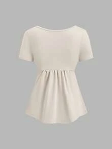 Sweetra Women's New Classic Versatile Square Neck A-Line Babydoll Short Sleeve Elastic T-Shirt - Multicolor - View 5