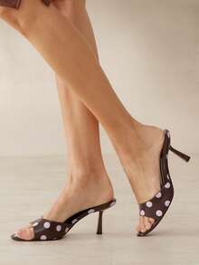 SHUZIA Sandalias de tacón de aguja con estampado de lunares minimalistas y sexys para mujer - Café integral - Ver 2