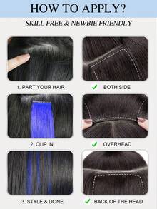 3 Stücke bunte Clip-In Haarverlängerungen 45 cm lang, gerade, bunte Clip-In Haarverlängerungen aus 100% echtem Menschenhaar, Farbe Blau, unsichtbare gerade Highlights, bunte Haarteile, Regenbogen-Haarverlängerungen für Frauen und Mädchen für den täglichen Gebrauch, Winter, Weihnachten, Halloween-Kostüme, Herbst-Outfits, Frauenoutfits im Herbst - SBlue#-3pcs - Übersicht 6