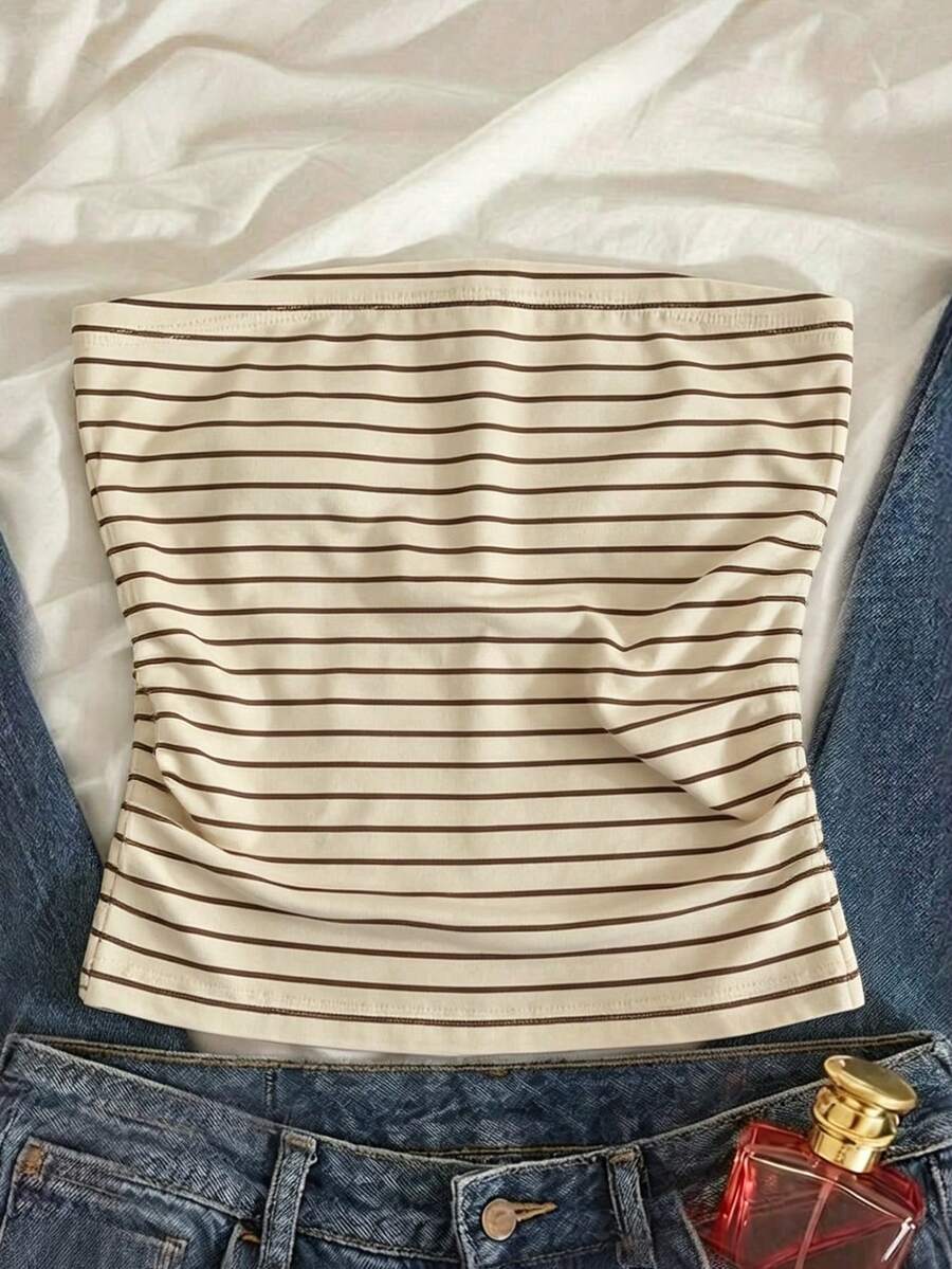 SHEIN 条纹数码印花时尚简约女士抹胸,送朋友的礼物 - 彩色 - 查看 1