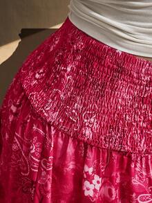 SHEIN ICON Chân váy cỡ lớn có dây rút eo, họa tiết Paisley, thích hợp cho kỳ nghỉ hè, đi nghỉ mát. - Màu Hồng Tươi - Xem 8
