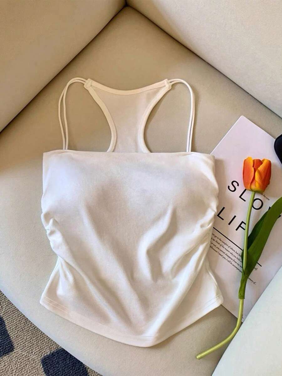 Franclia Women's Solid Color Backless Knit Camisole Top - White - View 1