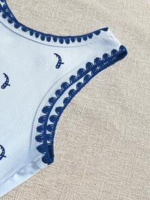 Top de tirantes con bordado de ballena para mujer, chaleco bordado con ribete de concha a la moda - Multicolor - Ver 5