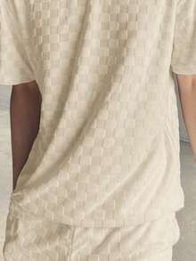 Ngobest Haus Ngobest Haus 2 件男士休闲纯色落肩宽松 T 恤和短裤套装，夏季舒适服装 - 杏色 - 查看 3